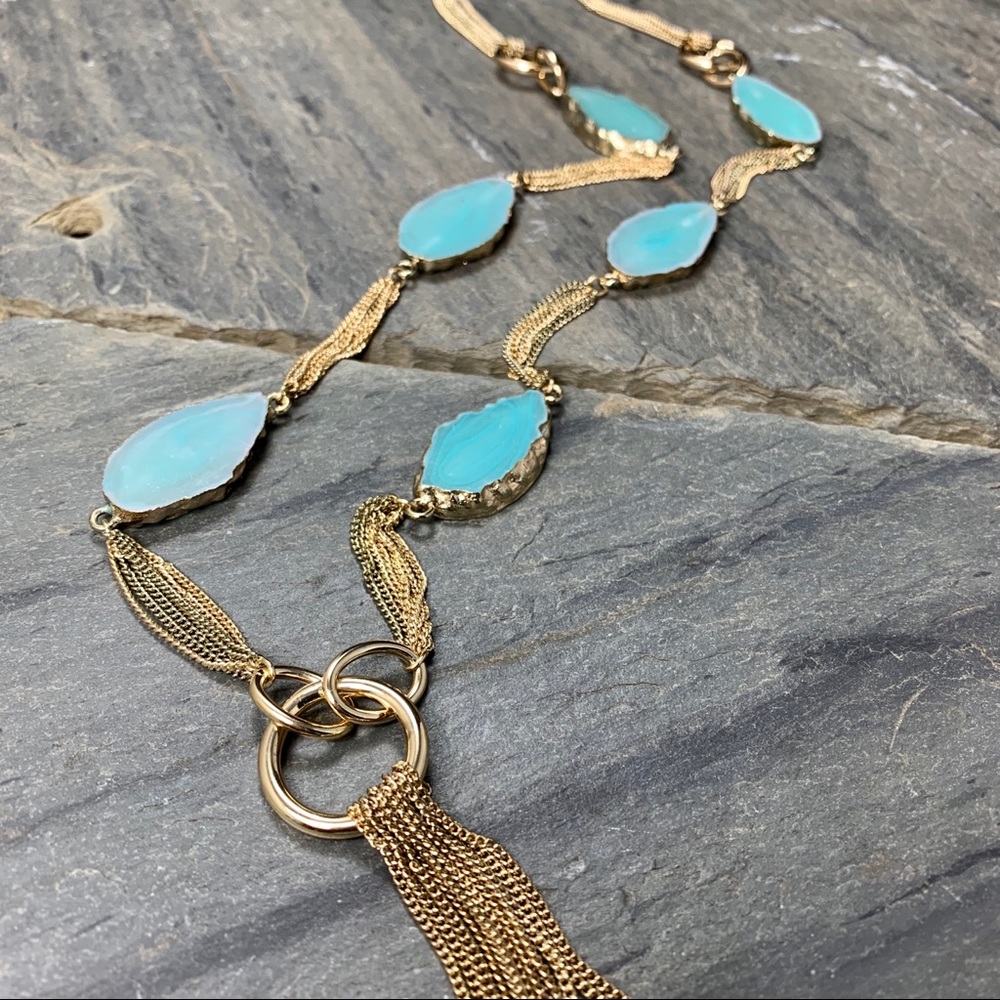 New Allen Schwartz Blue Agate/Chain/Elegant/F4-1